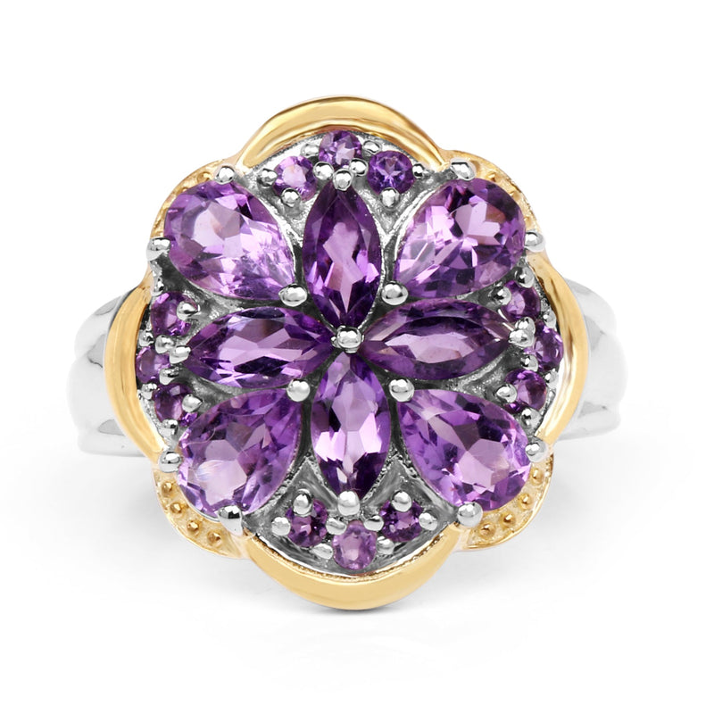 Bids.com Two Tone Plated 2.66 Carat Genuine Amethyst .925 Sterling Silver Ring Rings White Smoke size 8.00,size 6.00,size 7.00,size 9.00