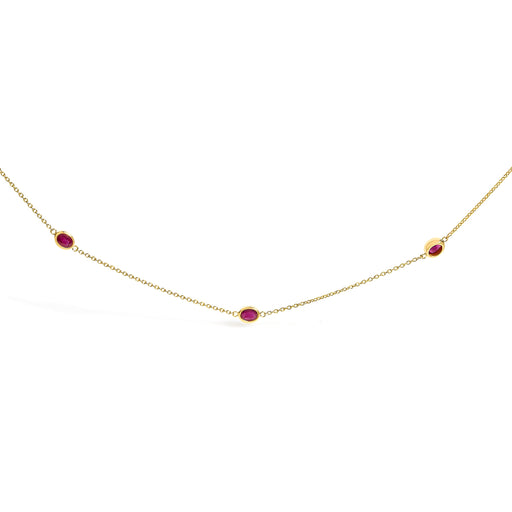 Bids.com 14K Yellow Gold Bezel Set 4x3 mm Oval Red Ruby Station Necklace - 18 Inches Necklaces White Smoke Yellow.Gold / 18