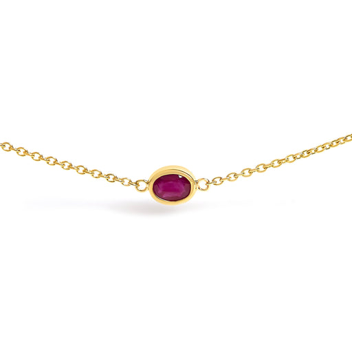 Bids.com 14K Yellow Gold Bezel Set 4x3 mm Oval Red Ruby Station Necklace - 18 Inches Necklaces White Smoke Yellow.Gold / 18