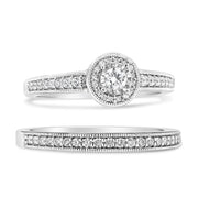 Bids.com .925 Sterling Silver 1/2 Ctw Diamond Halo and Milgrain Engagement Ring Bridal Set (I-J Color, I3 Clarity) - Ring Size 7 Rings White Smoke 7 / White.Sterling Silver,6 / White.Sterling Silver,8 / White.Sterling Silver,9 / White.Sterling Silver