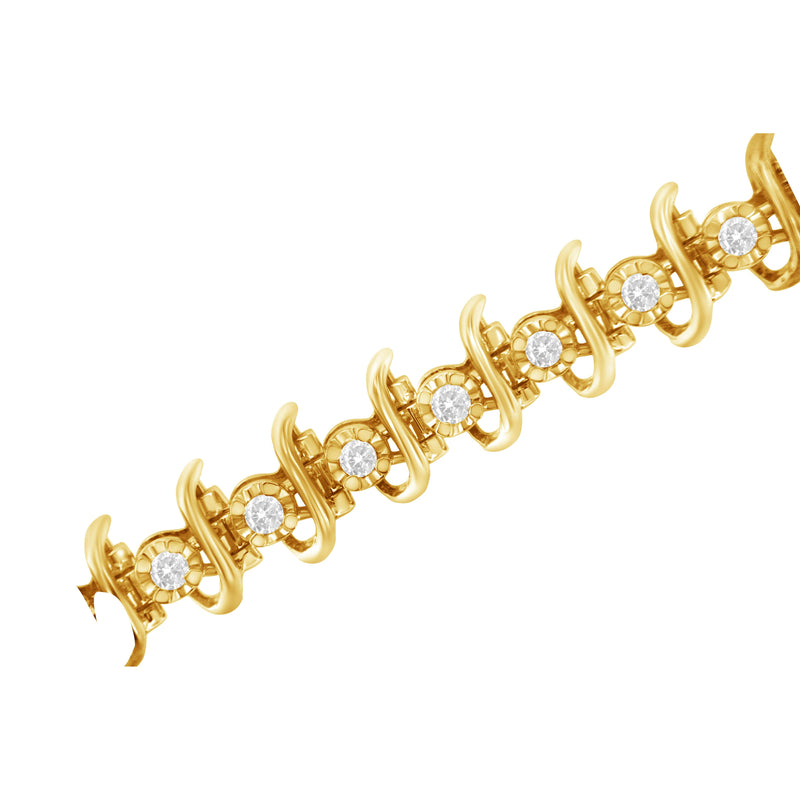 Bids.com 10KT Yellow Gold Plated .925 Sterling Silver 1 cttw Prong-Set Diamond Link Bracelet (J-K, I1-I2) - 7.5" Bracelets White Smoke Yellow.Sterling Silver / 7.5