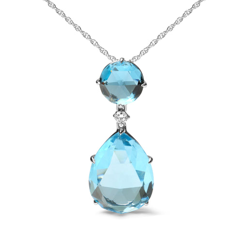 Bids.com 18K White Gold Diamond Accent and Round London Blue Topaz and Pear Cut Sky Blue Topaz Dangle Drop 18" Pendant Necklace (G-H Color, SI1-SI2 Clarity) Necklaces White Smoke White.Gold / 18
