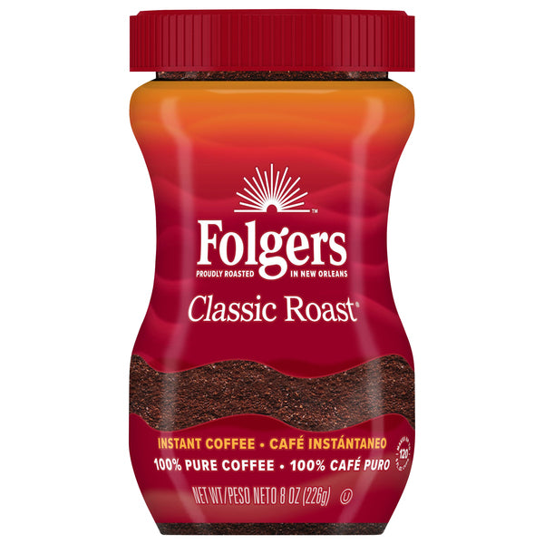Folgers Folgers Classic Roast Instant Coffee Crystals, 8 Ounce Jar Coffee Dark Red