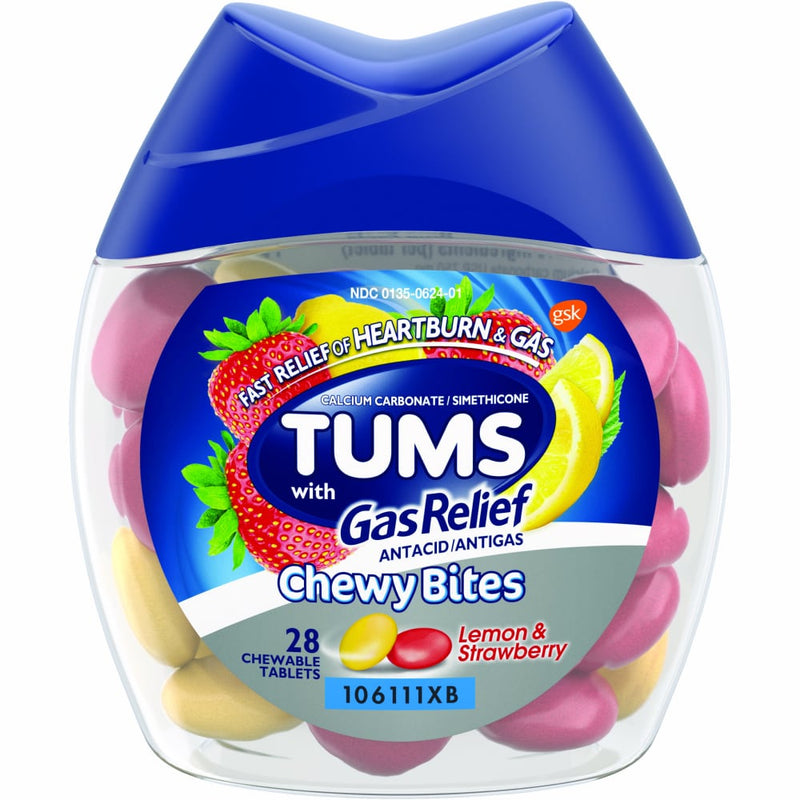 Tums Tums Chewy Bites Chewable Antacid Tablets With Gas Relief, Lemon/Strawberry Health & Beauty White Smoke