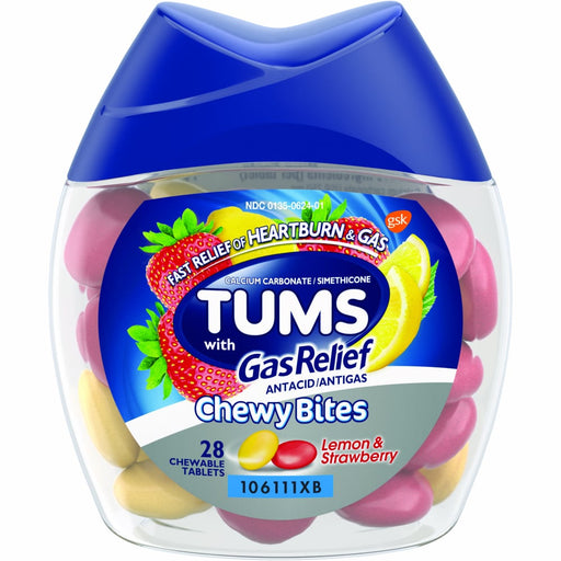 Tums Tums Chewy Bites Chewable Antacid Tablets With Gas Relief, Lemon/Strawberry Health & Beauty White Smoke
