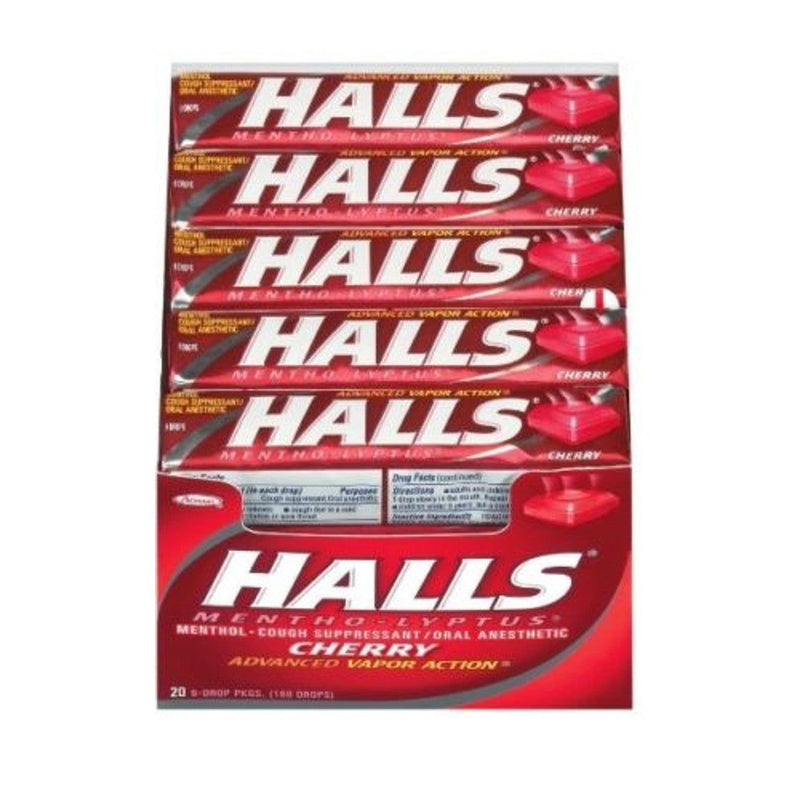 Halls Halls Relief Cherry Flavor Cough Suppressant/Oral Anesthetic Drops 9 Ct Pack Health & Beauty Misty Rose