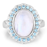Bids.com 7.21 Carat Genuine White Rainbow Moonstone & Swiss Blue Topaz .925 Sterling Silver Ring Rings White Smoke size 7.00,size 8.00,size 5.00,size 6.00,size 9.00
