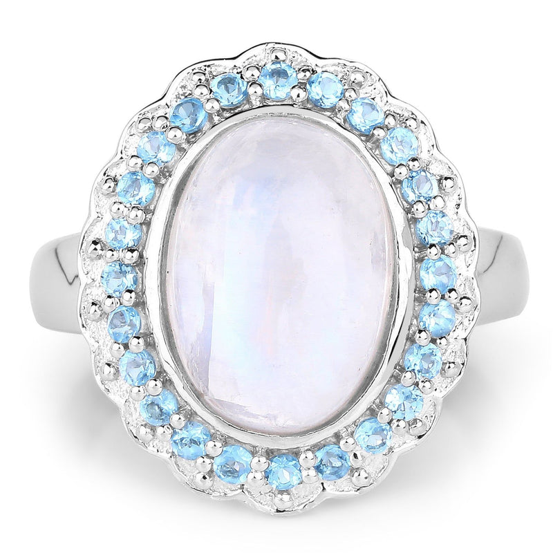 Bids.com 7.21 Carat Genuine White Rainbow Moonstone & Swiss Blue Topaz .925 Sterling Silver Ring Rings White Smoke size 7.00,size 8.00,size 5.00,size 6.00,size 9.00