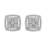 Bids.com .925 Sterling Silver 3/8 Cttw Miracle Set Round Diamond Double Halo Cluster Earrings (I-J Color, I2-I3 Clarity) Earrings Gray White.Sterling Silver / 0.375