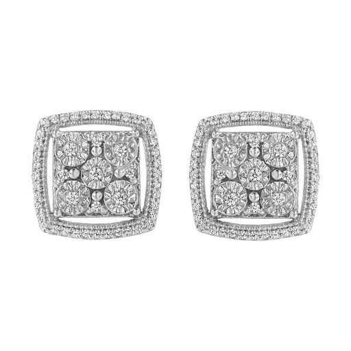 Bids.com .925 Sterling Silver 3/8 Cttw Miracle Set Round Diamond Double Halo Cluster Earrings (I-J Color, I2-I3 Clarity) Earrings Gray White.Sterling Silver / 0.375