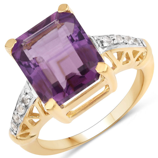 Bids.com 4.83 Carat Genuine Amethyst and White Topaz .925 Sterling Silver Ring Rings White Smoke size 5.00,size 6.00,size 7.00,size 8.00,size 9.00