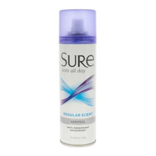 Sure Sure Anti Perspirant Deodorant, Aerosol, Regular Scent 6 Oz Deodorant Light Gray