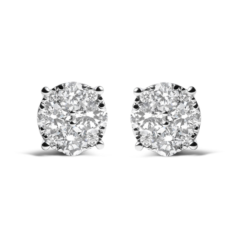 Bids.com 14K White Gold 2.00 Cttw Lab Grown Diamond Cluster Stud Earrings (G-H Color, VS1-VS2 Clarity) Earrings White Smoke White.Gold / 2