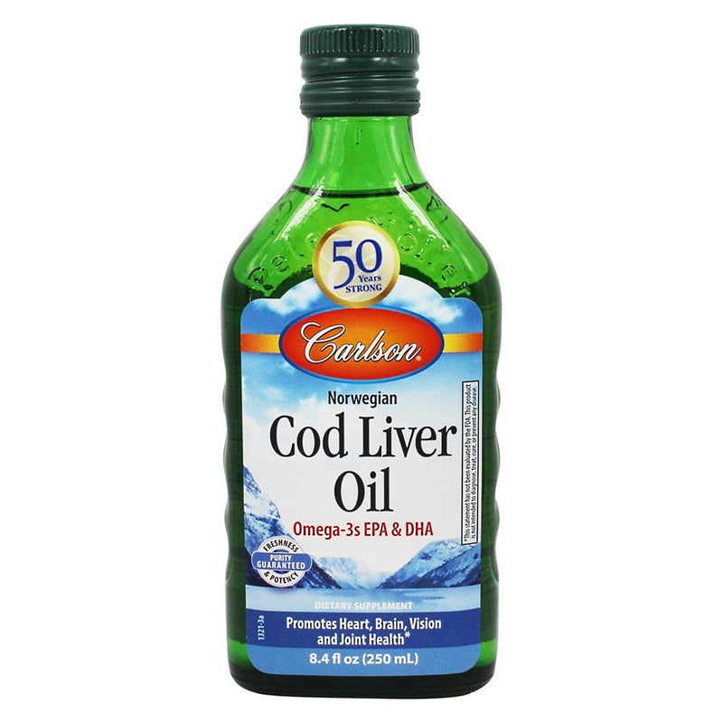 Carlson Pure Cod Liver Oil Liquid – Refreshing Lemon Flavor, 250ml – Heart & Brain Support Vitamins & Supplements White Smoke