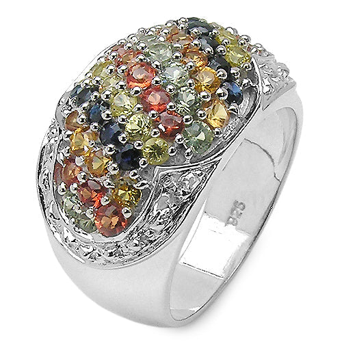 Bids.com 2.75 Carat Genuine Multi Sapphire .925 Sterling Silver Ring Rings White Smoke size 7.00,size 6.00,size 8.00,size 9.00