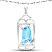 Bids.com 4.57 Carat Genuine Swiss Blue Topaz & White Topaz .925 Sterling Silver Pendant Pendants White Smoke