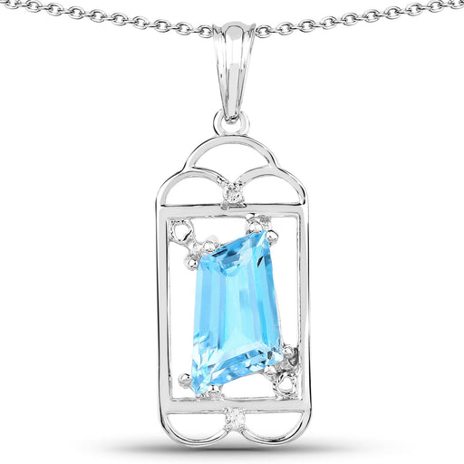 Bids.com 4.57 Carat Genuine Swiss Blue Topaz & White Topaz .925 Sterling Silver Pendant Pendants White Smoke