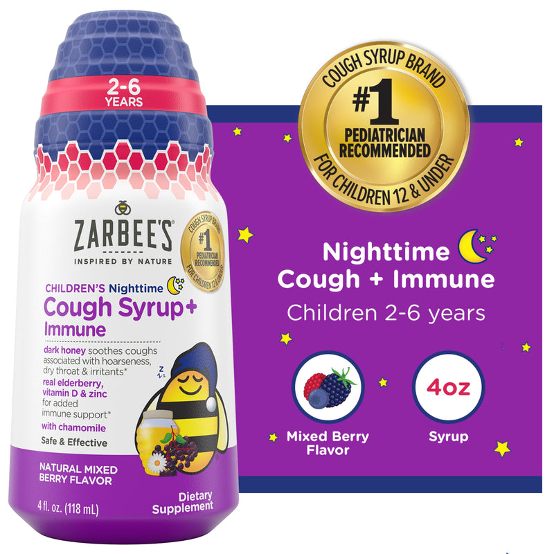 Zarbee's Zarbee's® Children's Nighttime Cough Syrup + Immune – Natural Mixed Berry (4 fl oz) Health & Beauty White Smoke