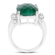 Bids.com 8.50 Carat Dyed Emerald and White Topaz .925 Sterling Silver Ring Rings White Smoke size 6.00,size 10.00,size 7.00,size 8.00,size 9.00,size 5.00
