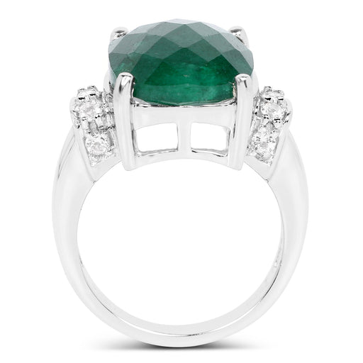 Bids.com 8.50 Carat Dyed Emerald and White Topaz .925 Sterling Silver Ring Rings White Smoke size 6.00,size 10.00,size 7.00,size 8.00,size 9.00,size 5.00