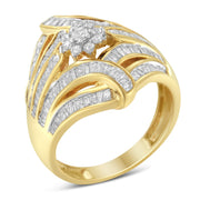 Bids.com 10K Yellow Gold Flashed .925 Sterling Silver 1-1/8 Cttw Round & Baguette Diamond 'Flower & Fern' Cluster Cocktail Fashion Ring (I-J Color, I2-I3 Clarity) - Size 6 Rings White Smoke 8 / Yellow.Sterling Silver,6 / Yellow.Sterling Silver,7 / Yellow.Sterling Silver,7.75 / Yellow.Sterling Silver,7.5 / Yellow.Sterling Silver,7.25 / Yellow.Sterling Silver,6.75 / Yellow.Sterling Silver,6.5 / Yellow.Sterling Silver,6.25 / Yellow.Sterling Sil