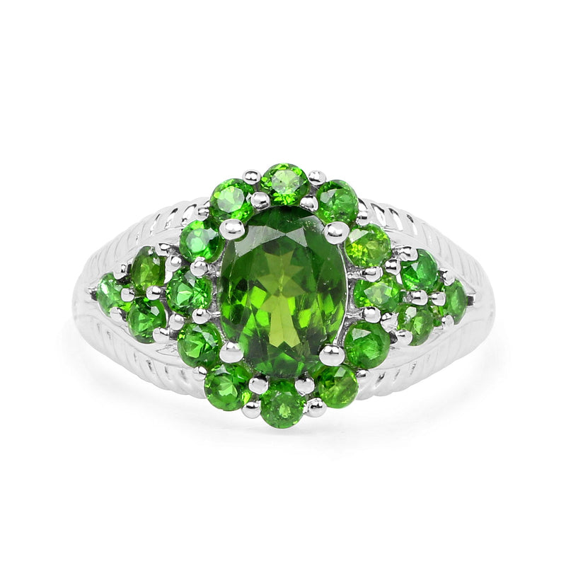Bids.com 2.28 Carat Genuine Chrome Diopside .925 Sterling Silver Ring Rings White Smoke size 9.00,size 5.00,size 6.00,size 7.00,size 8.00,size 10.00