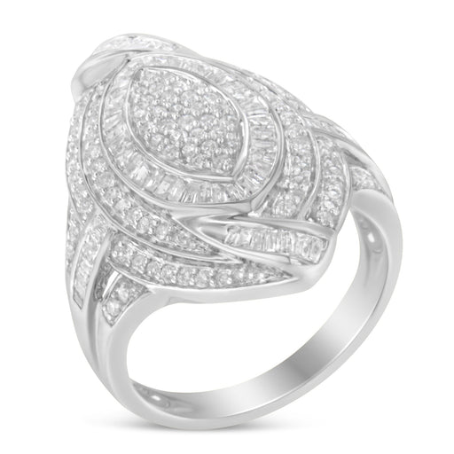 Bids.com .925 Sterling Silver & 1-1/8 Cttw Diamond Marquise Shaped Cluster Triple Halo Knot Cocktail Fashion Ring (I-J Color, I2-I3 Clarity) - Size 6 Rings White Smoke 8 / White.Sterling Silver,6 / White.Sterling Silver,7 / White.Sterling Silver,7.75 / White.Sterling Silver,7.5 / White.Sterling Silver,7.25 / White.Sterling Silver,6.75 / White.Sterling Silver,6.5 / White.Sterling Silver,6.25 / White.Sterling Silver