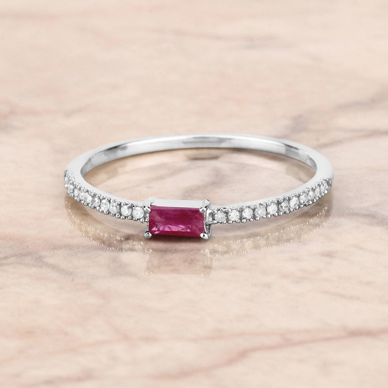Bids.com 0.22 Carat Genuine Ruby and White Diamond 14K White Gold Ring Rings Light Gray size 5.00,size 6.00,size 7.00,size 8.00,size 9.00