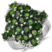 Bids.com 3.73 Carat Genuine Chrome Diopside .925 Sterling Silver Ring Rings White Smoke size 7.00,size 6.00,size 8.00,size 9.00