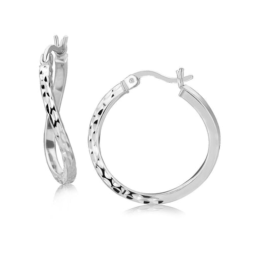 Bids.com Sterling Silver Rhodium Plated Twist Style Hoop Diamond Cut Earrings (20mm) Earrings White Smoke Sterling Silver