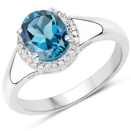 Bids.com 2.13 Carat Genuine London Blue Topaz and White Topaz .925 Sterling Silver Ring Rings White Smoke size 6.00,size 7.00,size 9.00,size 8.00,size 5.00