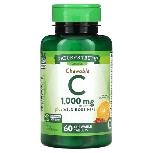Nature's Truth Nature's Truth Vitamin C 1000mg + Wild Rose Hips, Immune Support, 60 Chewable Tablets Vitamins & Supplements White Smoke