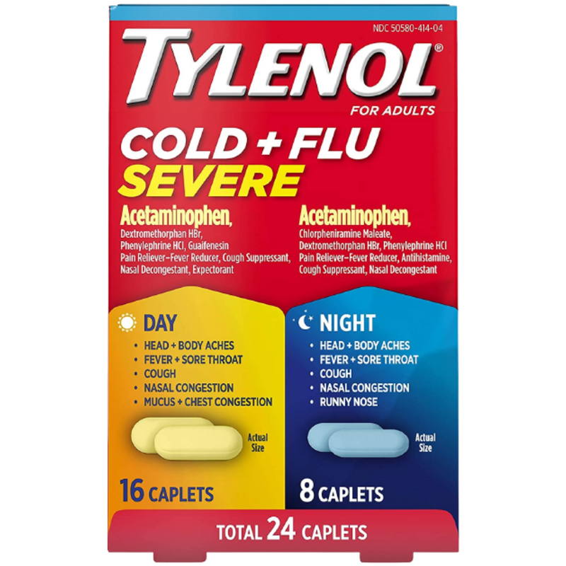 Tylenol Tylenol Cold + Flu, Severe, Day/Night, Caplets, For Adults Health & Beauty Firebrick