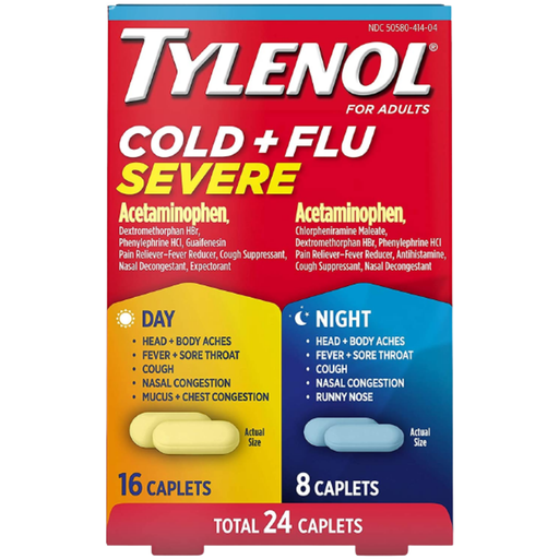 Tylenol Tylenol Cold + Flu, Severe, Day/Night, Caplets, For Adults Health & Beauty Firebrick