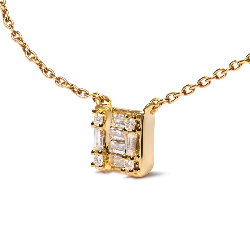 Bids.com 10K Yellow Gold 1/10 Cttw Round and Baguette Diamond Mosaic Composite Square 18" Inch Pendant Necklace (H-I Color, I1-I2 Clarity) Necklaces White Smoke Yellow.Gold / 18