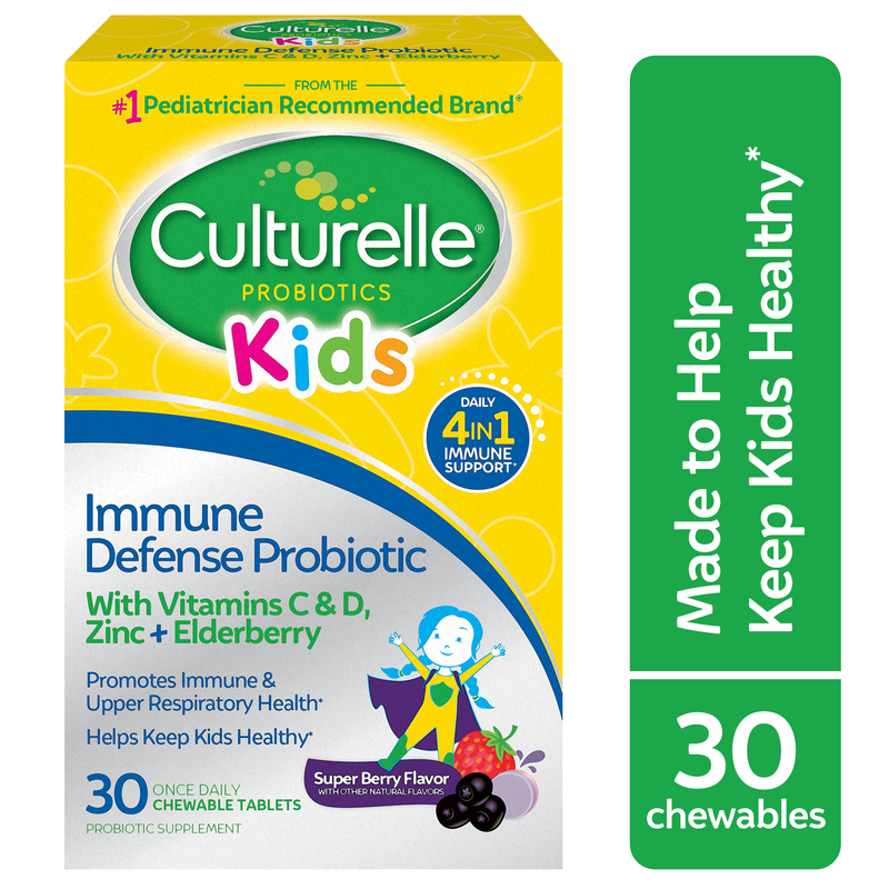 Culturelle Culturelle Kids Daily Immune Defense Probiotic + Elderberry, Vitamin C And Zinc Chewable For Oral Health - 30ct Vitamins & Supplements Sea Green