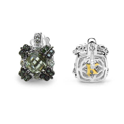 Bids.com 2.91 Carat Genuine Green Amethyst, White Sapphire & Green Diamond .925 Sterling Silver Earrings Earrings White Smoke