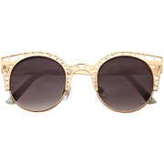 zeroUV Women's Indie Round Metal Laser Cut Mesh Cat Eye 9432 Sunglasses White Smoke Gold,Black,Silver,Rose Gold,Silver White Smoke,Gold White Smoke