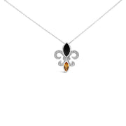 Bids.com .925 Sterling Silver Marquise Onyx and Citrine and Diamond Accent Fleur De Lis Pendant Necklace (H-I Color, SI1-SI2 Clarity) - 18" Necklaces White Smoke White.Sterling Silver / 18