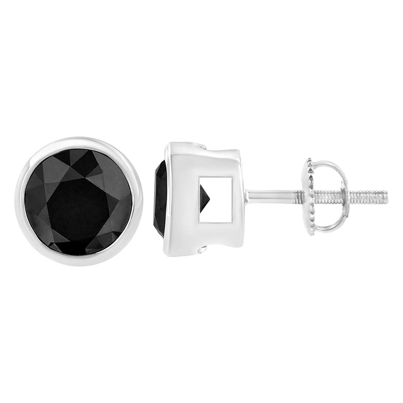 Bids.com 14K White Gold 1/2 Cttw Round Brilliant-Cut Black Diamond Bezel-Set Stud Earrings with Screw Backs (Fancy Color-Enhanced, I2-I3 Clarity) Earrings White Smoke White.Gold / 4,White.Gold / 3,White.Gold / 2,White.Gold / 1,White.Gold / 0.5