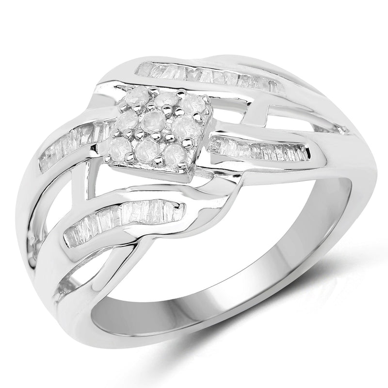 Bids.com 0.62 Carat Genuine White Diamond .925 Sterling Silver Ring Rings White Smoke size 7.00,size 6.00,size 8.00,size 9.00,size 5.00