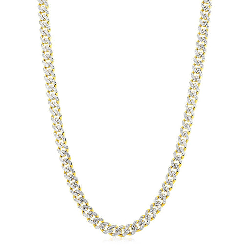 Bids.com 14k Yellow Gold White Pave High Polish Modern Lite Miami Cuban Chain (8.0mm) Necklaces White Smoke 22 / Two-Tone Gold