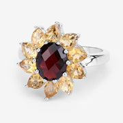 Bids.com 5.50 Carat Genuine Garnet and Citrine .925 Sterling Silver Ring Rings White Smoke size 9.00,size 5.00,size 6.00,size 7.00,size 8.00