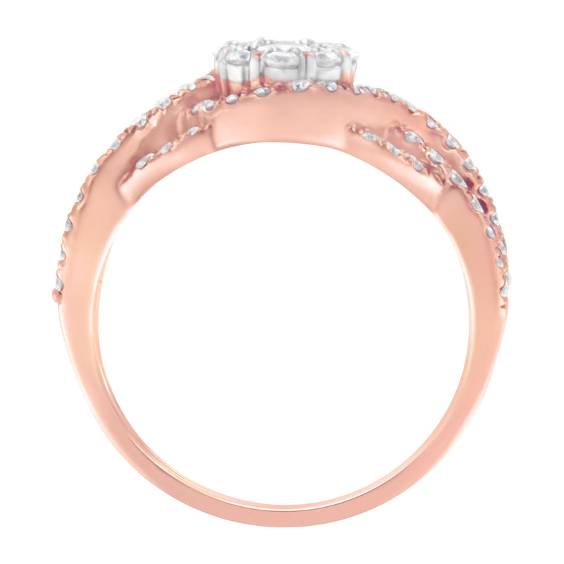 Bids.com 10K Rose Gold 3/4 Cttw Diamond Floral Cluster Head and Twisted Shank Cocktail  Ring (H-I Color, SI1-SI2 Clarity)- Size 7 Rings White Smoke 7 / Rose.Gold,5 / Rose.Gold,8 / Rose.Gold,6 / Rose.Gold,9 / Rose.Gold
