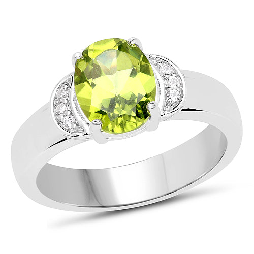 Bids.com 1.76 Carat Genuine Peridot and White Zircon .925 Sterling Silver Ring Rings White Smoke size 6.00,size 7.00,size 8.00,size 5.00,size 9.00