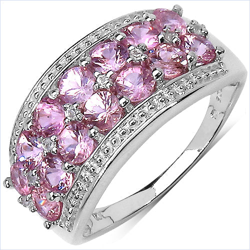 Bids.com 2.00 Carat Genuine Pink Sapphire & White Topaz .925 Sterling Silver Ring Rings White Smoke size 6.00,size 8.00,size 7.00,size 9.00