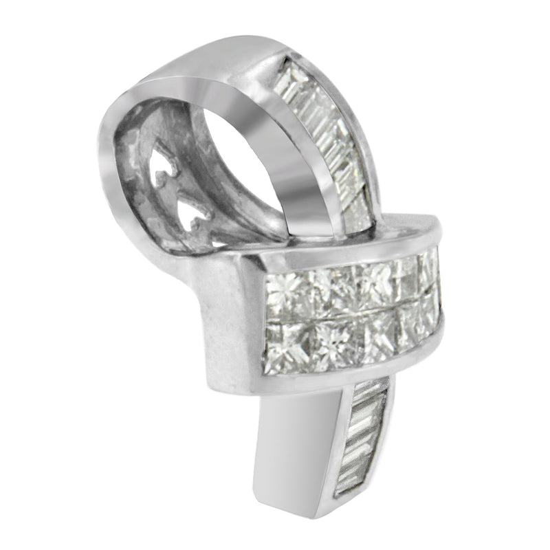 Bids.com 14K White Gold 2 cttw Princess and Baguette Cut Diamond Ribbon Pendant Necklace (H-I, SI-SI2) Necklaces White Smoke White.Gold / 18