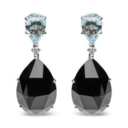 Bids.com 18K White Gold 1/5 Cttw Diamond with Pear Cut Sky Blue Topaz and Pear-Cut Black Onyx Gemstone Dangle Earring (G-H Color, SI1-SI2 Clarity) Earrings White Smoke White.Gold / 0.18