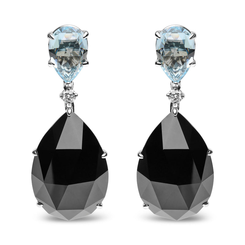 Bids.com 18K White Gold 1/5 Cttw Diamond with Pear Cut Sky Blue Topaz and Pear-Cut Black Onyx Gemstone Dangle Earring (G-H Color, SI1-SI2 Clarity) Earrings White Smoke White.Gold / 0.18