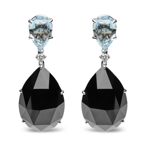 Bids.com 18K White Gold 1/5 Cttw Diamond with Pear Cut Sky Blue Topaz and Pear-Cut Black Onyx Gemstone Dangle Earring (G-H Color, SI1-SI2 Clarity) Earrings White Smoke White.Gold / 0.18